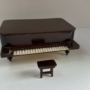 Vintage piano music box , doll house decor with bench